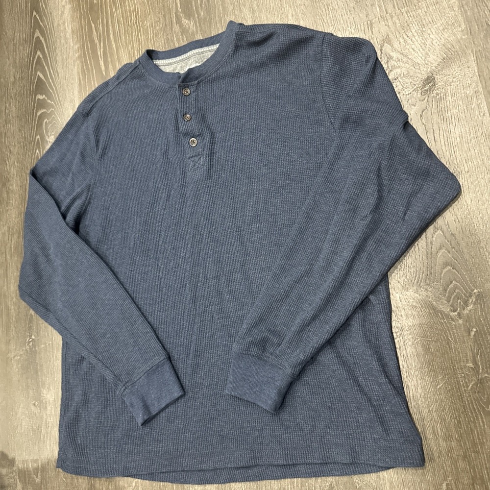 Members Mark Thermal Henley Mens Button Front Waffle Knit Long Sleeve T-Shirt L